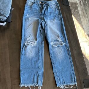 SHEIN Light Blue Distressed Boyfriend Jeans